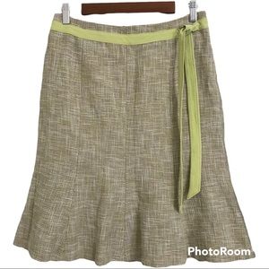Ann Taylor Linen Cotton Blend Fit and Flare Beige Green Light Blue Tweed Skirt